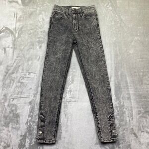 Levi's Mile High Super Skinny Jean Acid Wash Black Ankle Btn Women Sz 25 Fit 22"